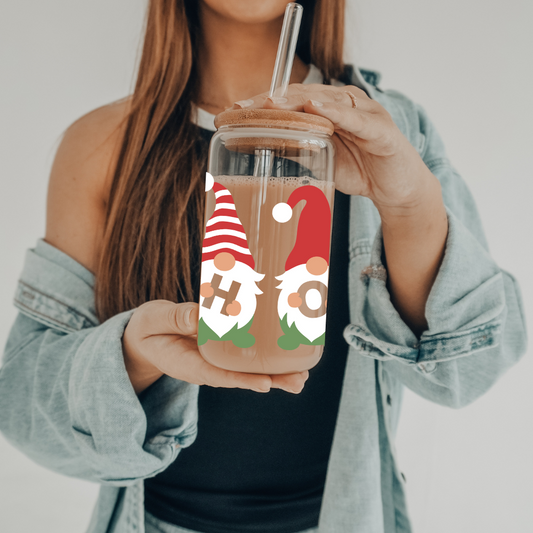 Festive Gnomes | UVDTF | 20 oz Libbey Can Glass with Bamboo Lid & Straw