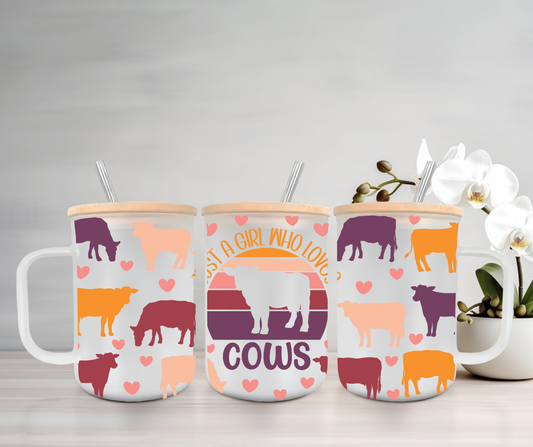 Just A Girl Who Loves Cows | UVDTF | 15oz Mug with Handle, Bamboo Lid & Straw