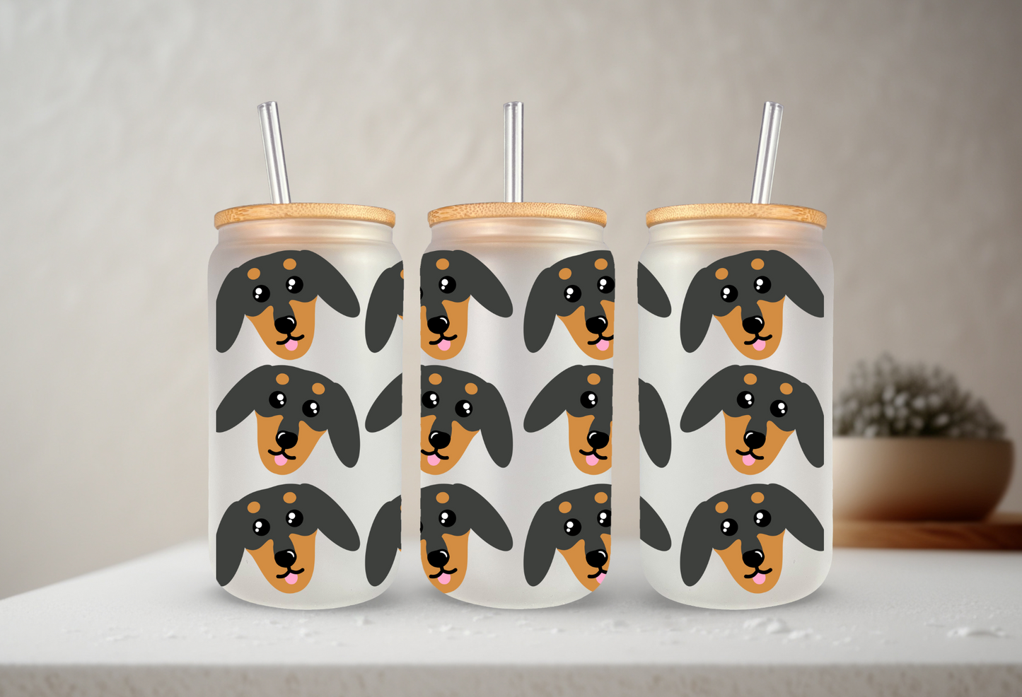 Dachshund Weiner Dog | VINYL | 20 oz Libbey Can Glass with Bamboo Lid & Straw