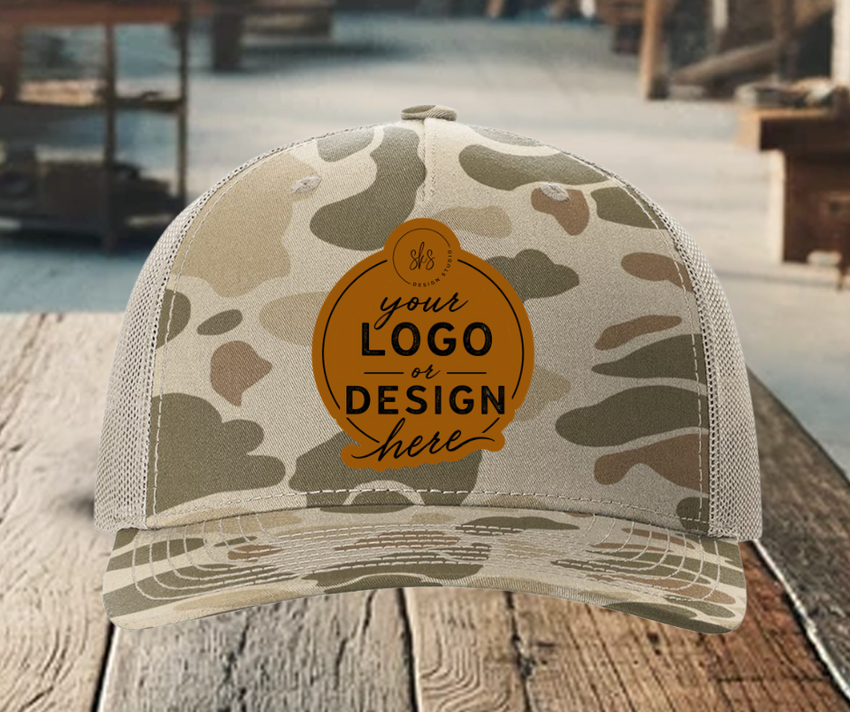 CUSTOM LOGO | Camo Richardson 112 Hat with Laser Engraved Leather Patch