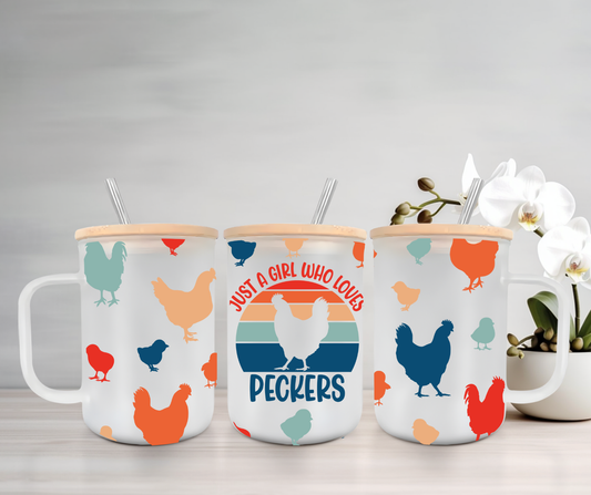 Just A Girl Who Loves Peckers | UVDTF | 15oz Mug with Handle, Bamboo Lid & Straw