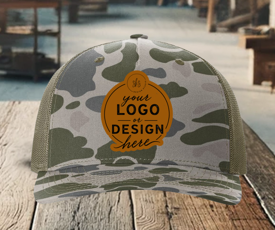 CUSTOM LOGO | Camo Richardson 112 Hat with Laser Engraved Leather Patch