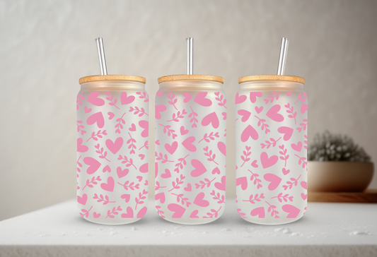 Floral Hearts | VINYL | 20 oz Libbey Can Glass with Bamboo Lid & Straw