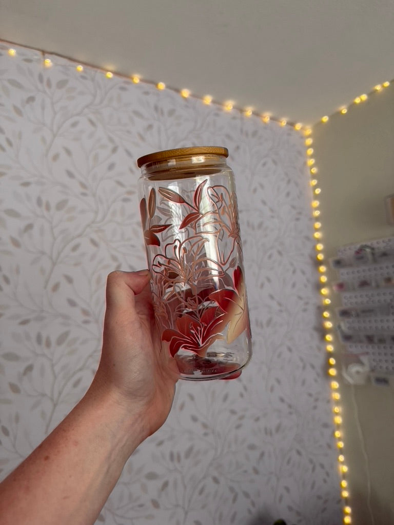 Lily | UVDTF | 20 oz Libbey Can Glass with Bamboo Lid & Straw