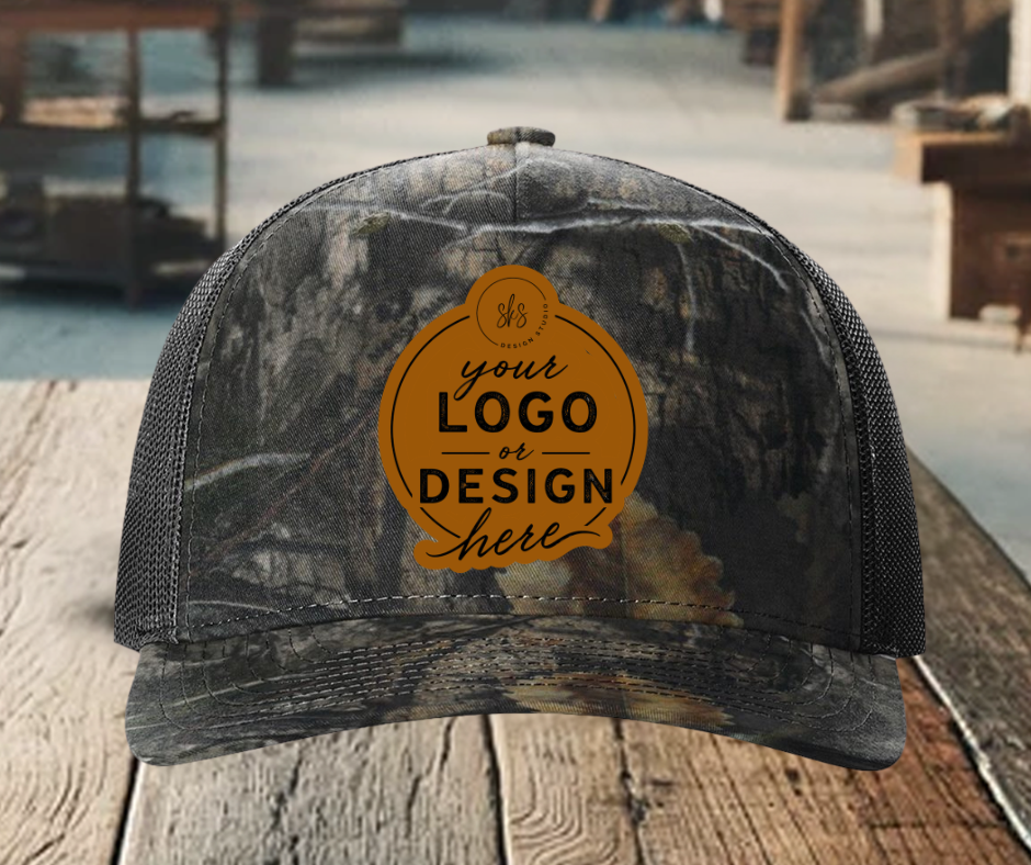 CUSTOM LOGO | Camo Richardson 112 Hat with Laser Engraved Leather Patch