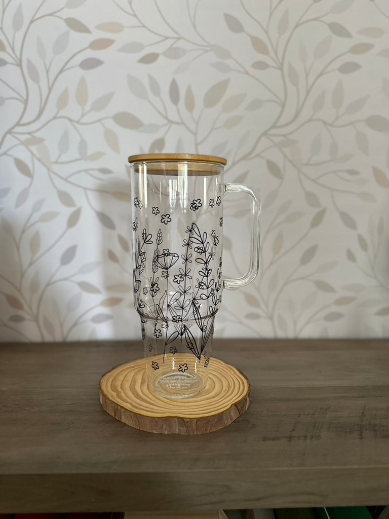 Wildflowers | VINYL | 40 oz Clear Glass Tumbler with Bamboo Lid & Straw