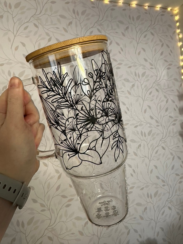 Lily | VINYL | 40 oz Clear Glass Tumbler with Bamboo Lid & Straw