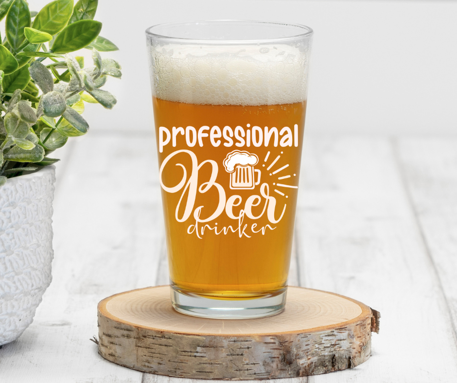 Professional Beer Drinker | ENGRAVED | 16 oz Pint Glass