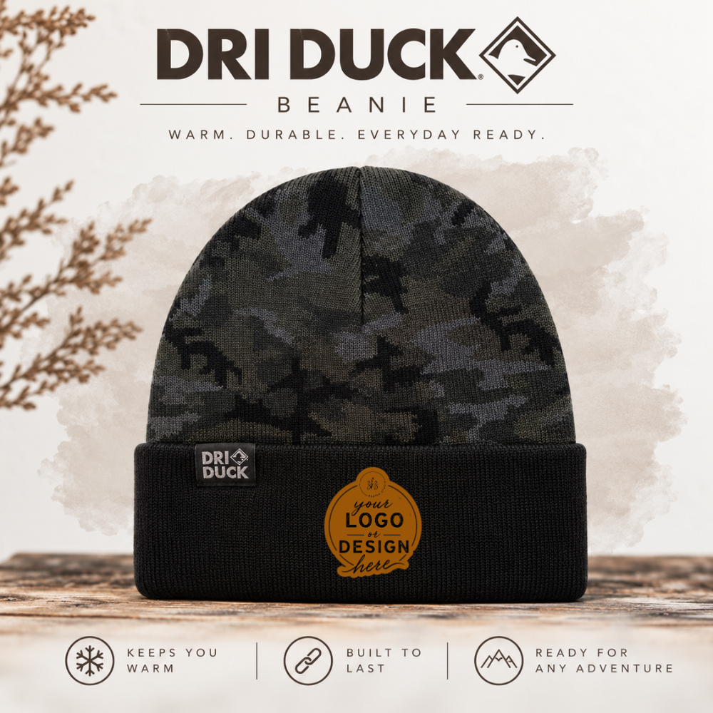 CUSTOM LOGO | Beanie with Laser Engraved Leather Patch [DRI DUCK]