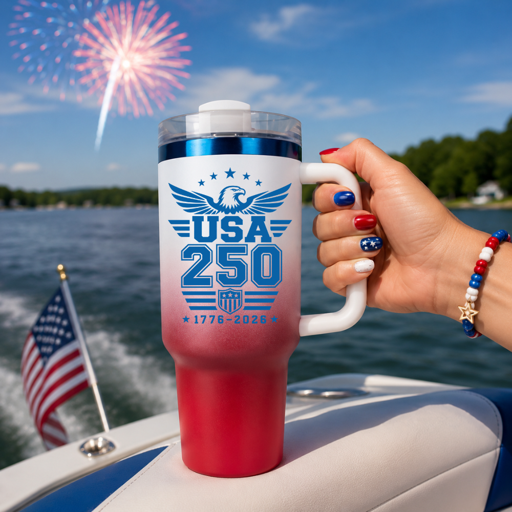 USA 250 | ENGRAVED | 40oz Red White & Blue Stainless Steel Tumbler