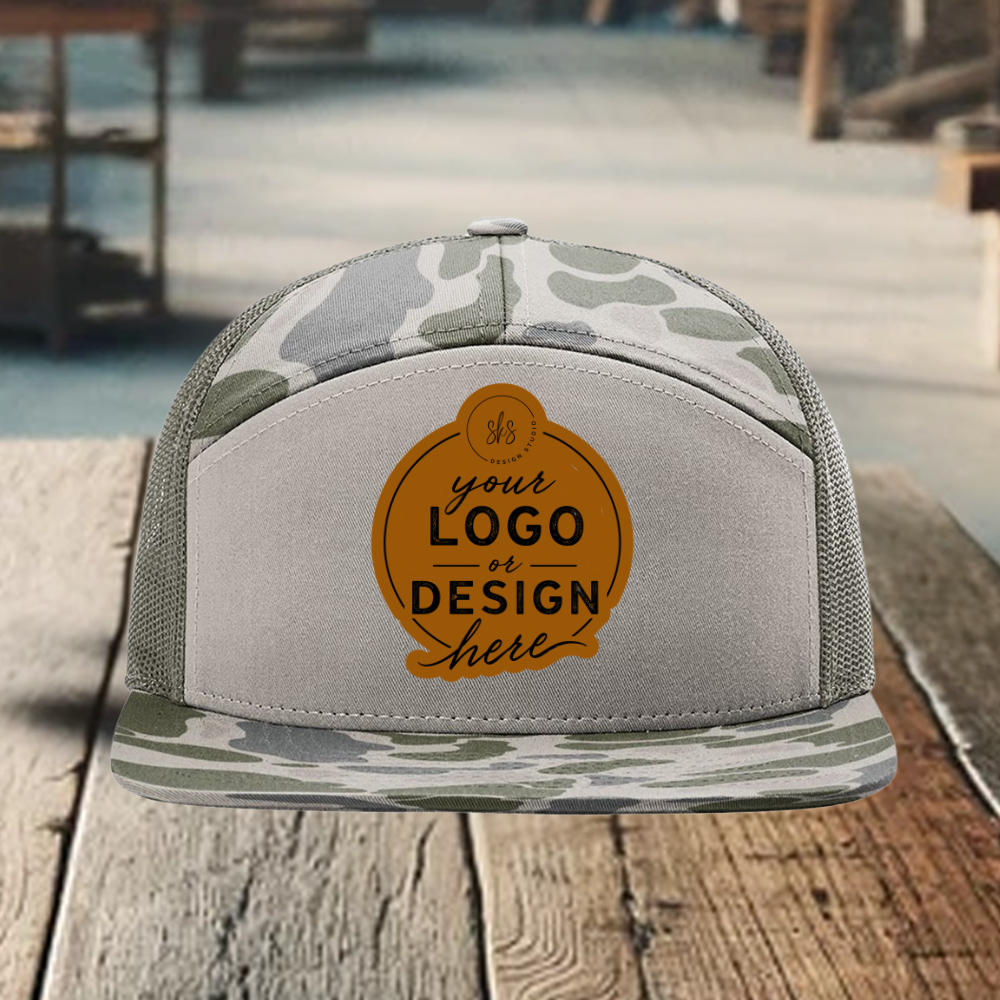CUSTOM LOGO | Camo Richardson 168 Seven-Panel Hat with Laser Engraved Leather Patch