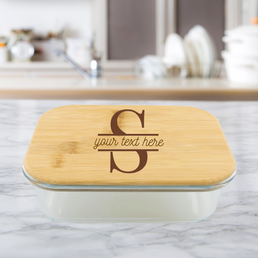 PERSONALIZED Monogram | ENGRAVED | 36oz Glass Food Storage Container with Bamboo Lid