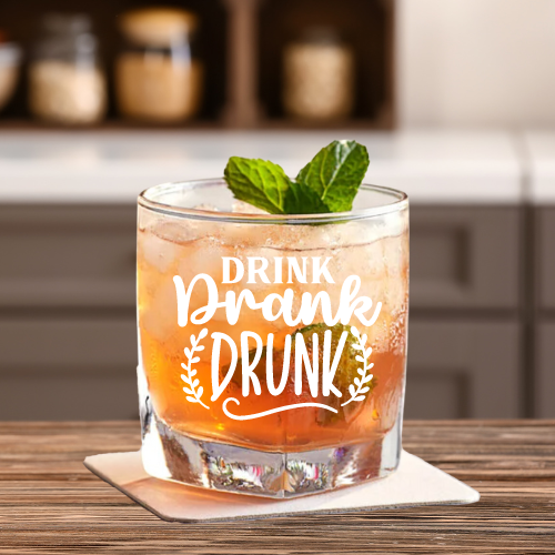 Drink Drank Drunk | ENGRAVED | 10 oz Rocks/Whiskey Glass