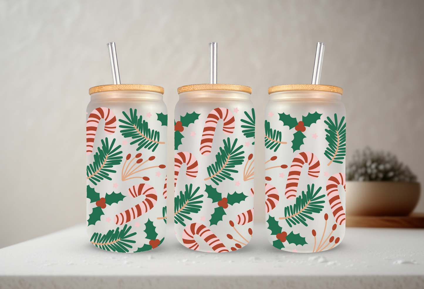 Cute Festive Vibes | VINYL | 20 oz Libbey Can Glass with Bamboo Lid & Straw