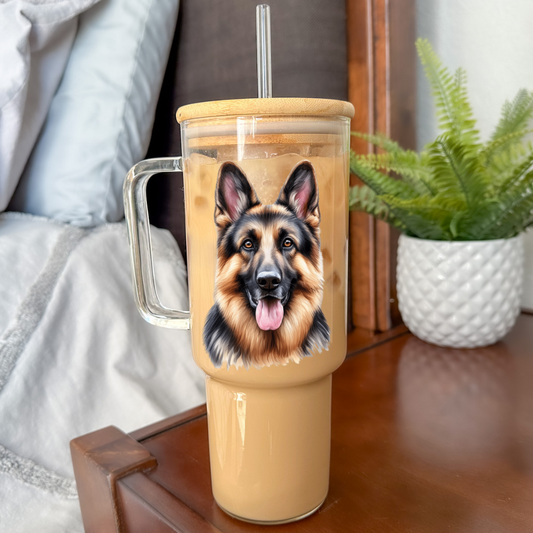 Dog Breeds | UVDTF | 40 oz Glass Tumbler with Bamboo Lid & Straw
