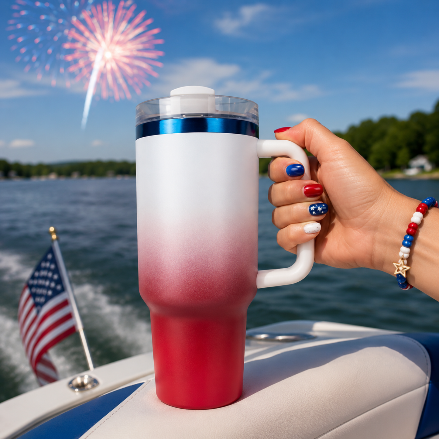 40oz Red White & Blue Stainless Steel Tumbler