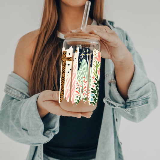 Rooted In Grace | UVDTF | 20 oz Libbey Can Glass with Bamboo Lid & Straw