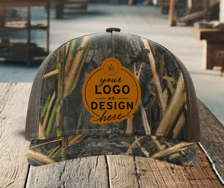 CUSTOM LOGO | Camo Richardson 112 Hat with Laser Engraved Leather Patch