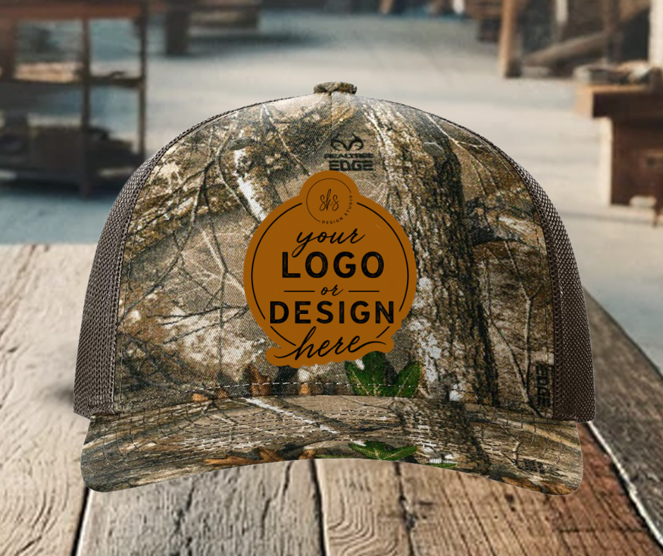CUSTOM LOGO | Camo Richardson 112 Hat with Laser Engraved Leather Patch