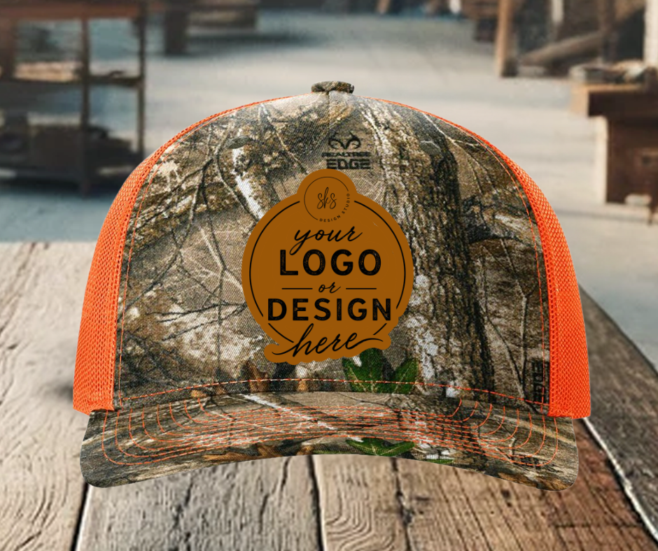 CUSTOM LOGO | Camo Richardson 112 Hat with Laser Engraved Leather Patch