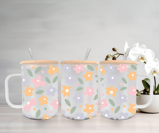 Pastel Petals | VINYL | 15oz Mug with Handle, Bamboo Lid & Straw