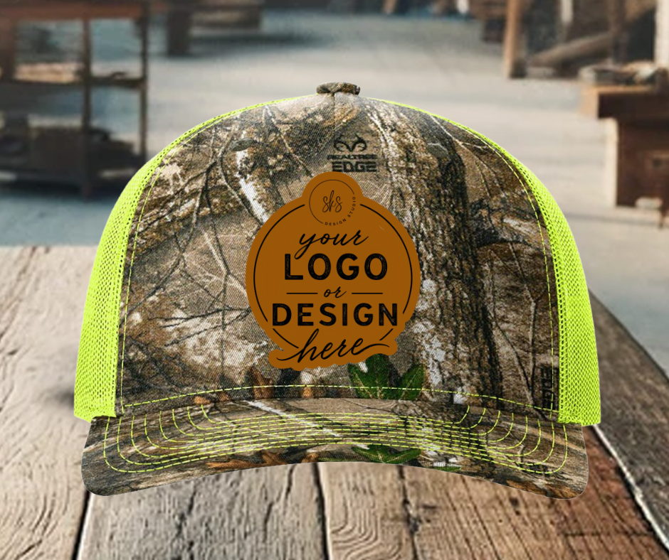 CUSTOM LOGO | Camo Richardson 112 Hat with Laser Engraved Leather Patch