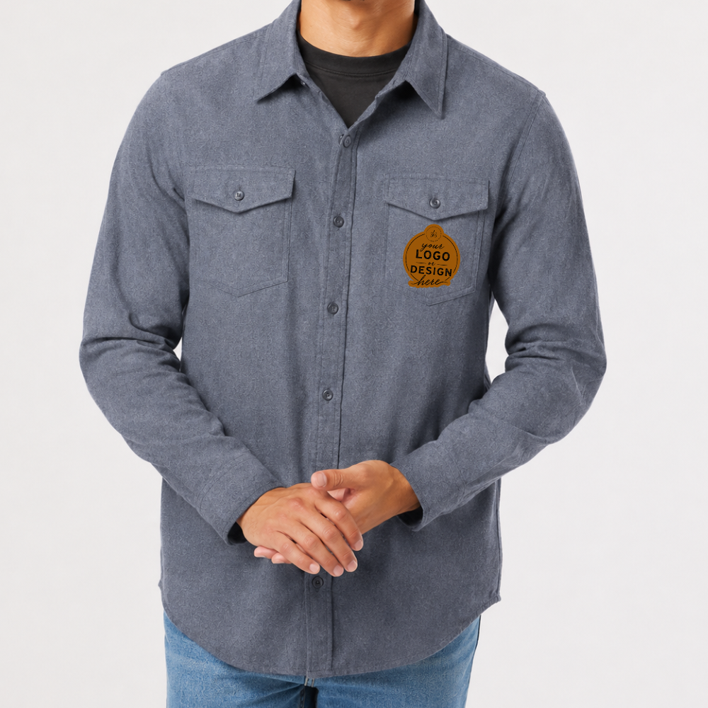 CUSTOM LOGO | Unisex Flannel Shirt with Laser Engraved Leather Patch
