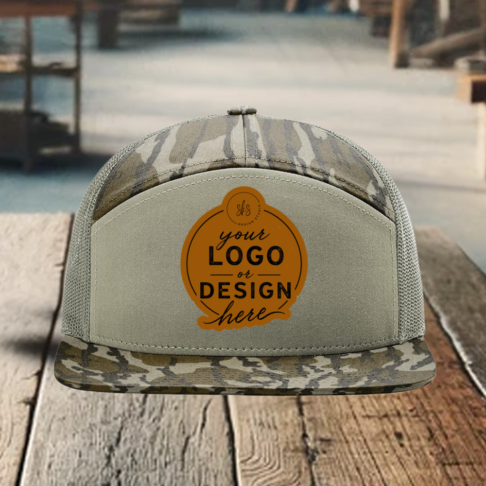 CUSTOM LOGO | Camo Richardson 168 Seven-Panel Hat with Laser Engraved Leather Patch
