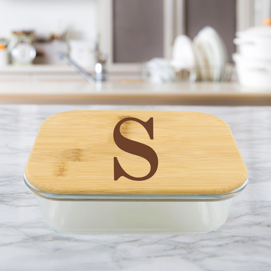 Monogram | ENGRAVED | 36oz Glass Food Storage Container with Bamboo Lid