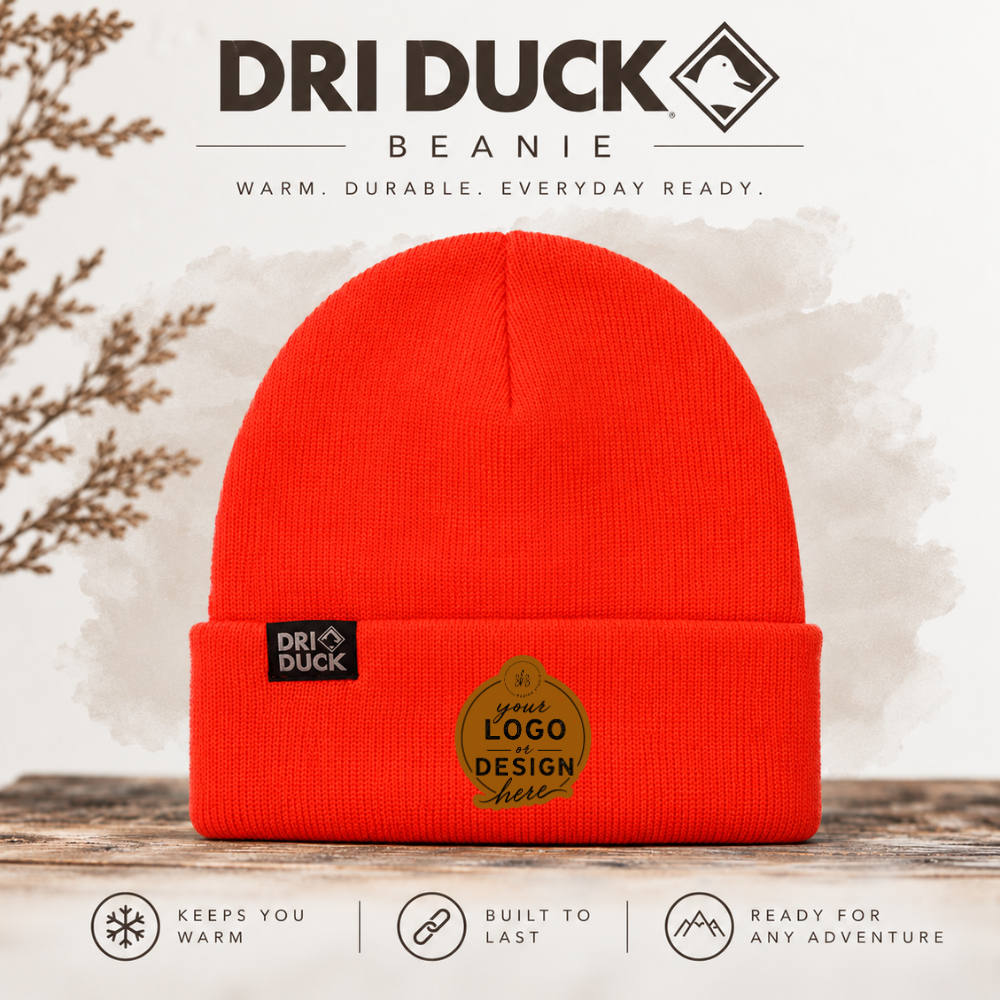 CUSTOM LOGO | Beanie with Laser Engraved Leather Patch [DRI DUCK]