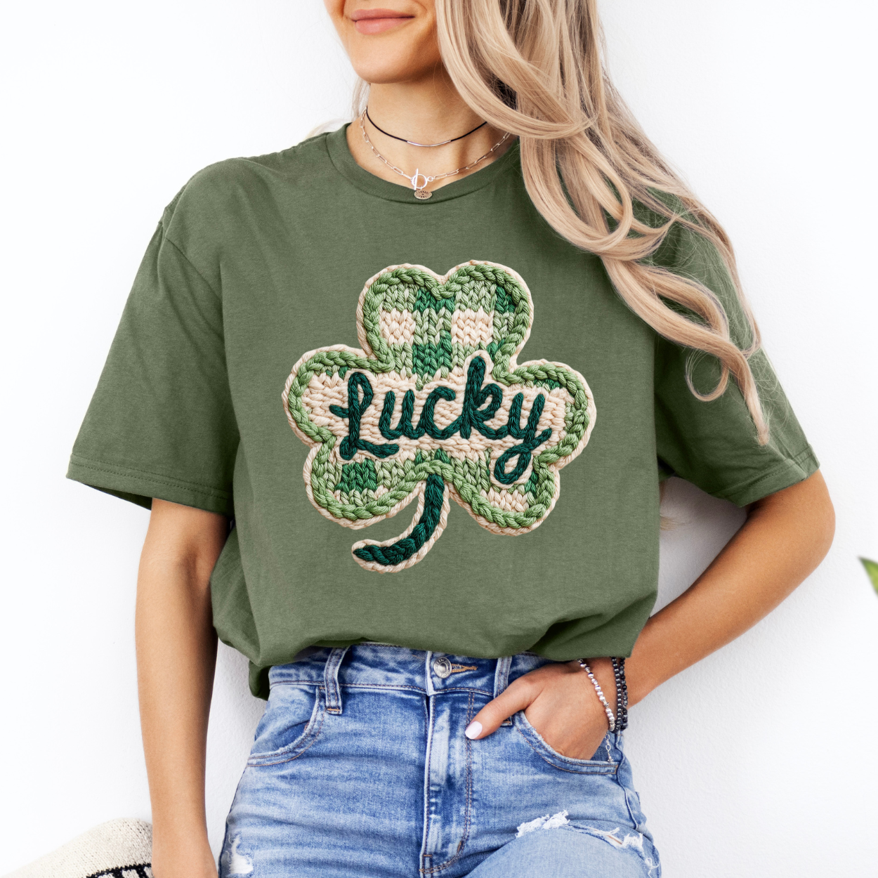 Lucky Shamrock Faux Knit | Unisex T-Shirt [GILDAN]
