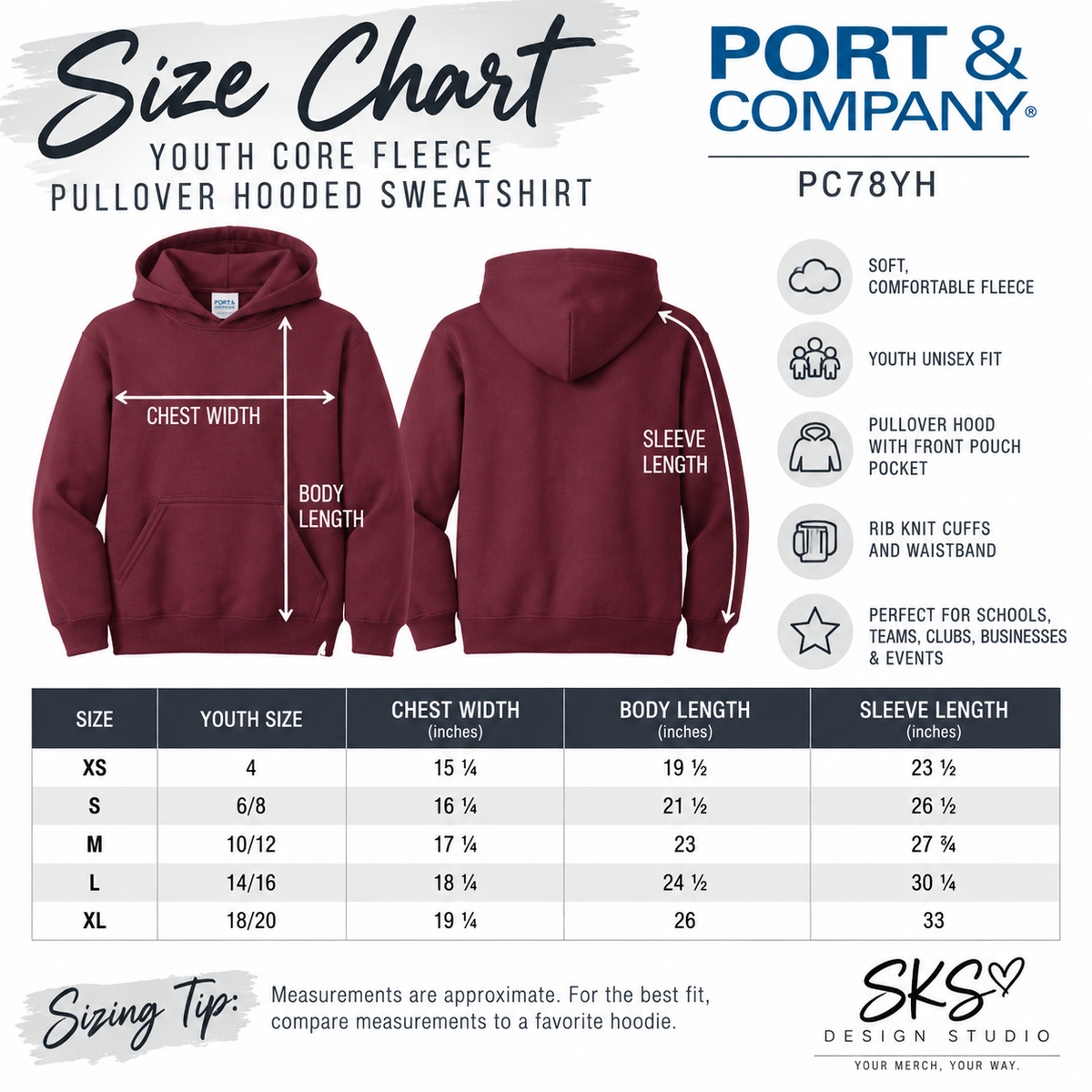 CUSTOM LOGO | Youth Hoodie Sweatshirt [PORT & CO]