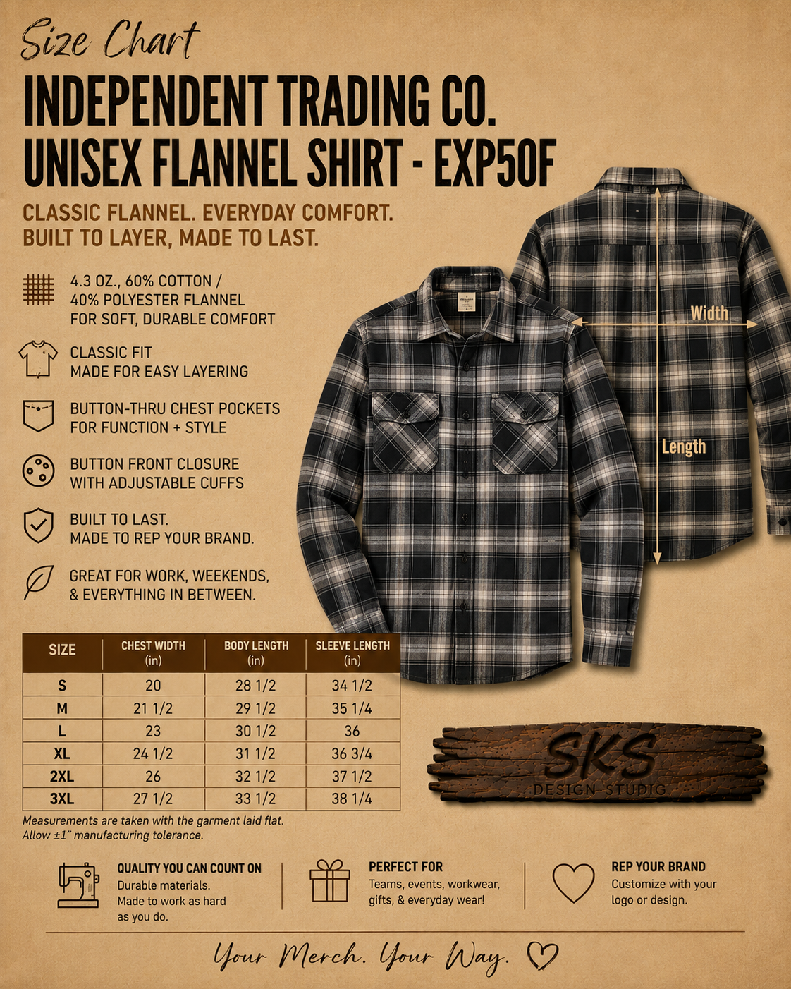 CUSTOM LOGO | Unisex Flannel Shirt with Laser Engraved Leather Patch
