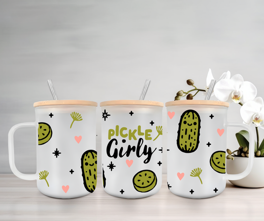 Pickle Girly | VINYL | 15oz Mug with Handle, Bamboo Lid & Straw