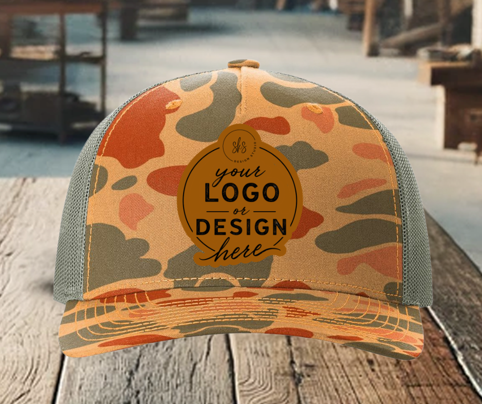 CUSTOM LOGO | Camo Richardson 112 Hat with Laser Engraved Leather Patch