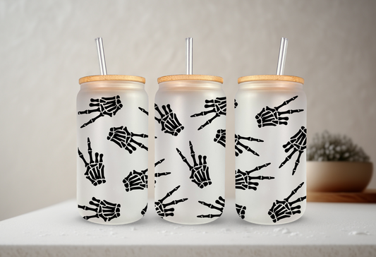 Skelly Peace | VINYL | 20 oz Libbey Can Glass with Bamboo Lid & Straw