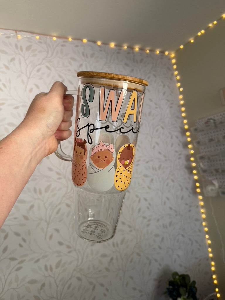 Swaddle Specialist | UVDTF | 40 oz Glass Tumbler with Bamboo Lid & Straw