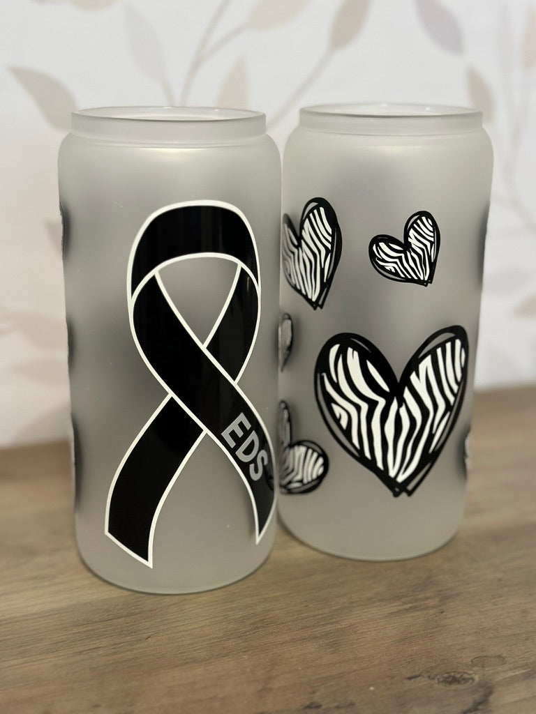 EDS Awareness Heart | VINYL | 20 oz Libbey Can Glass with Bamboo Lid & Straw