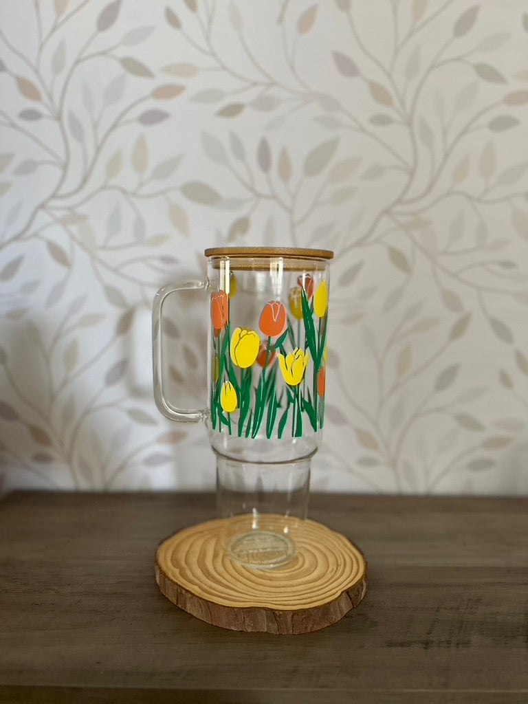 Tulips | VINYL | 40 oz Clear Glass Tumbler with Bamboo Lid & Straw