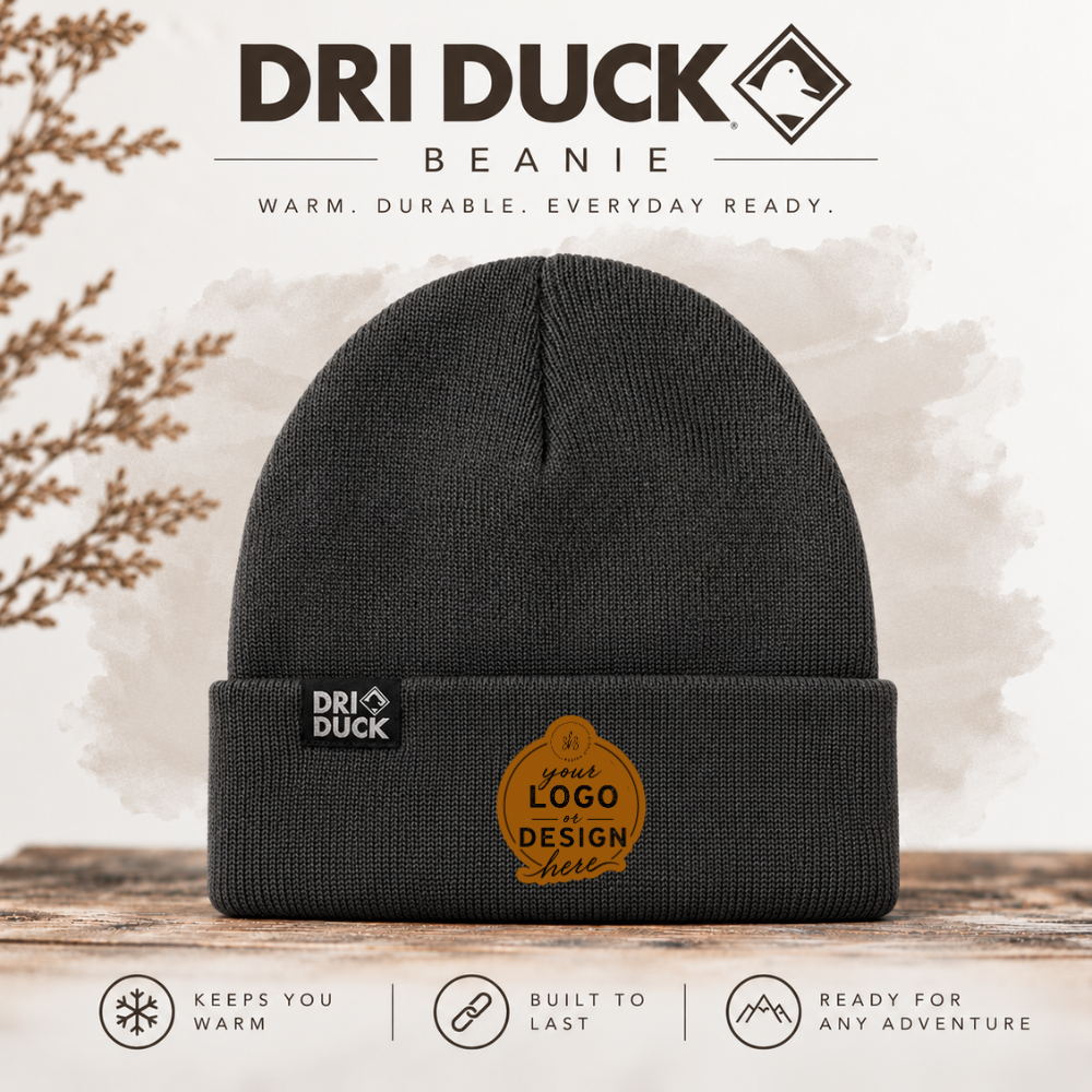 CUSTOM LOGO | Beanie with Laser Engraved Leather Patch [DRI DUCK]