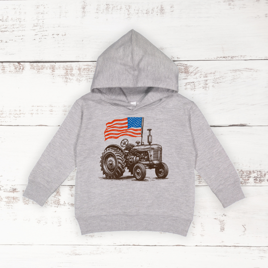 American Flag Tractor | Toddler Pullover Hoodie Sweatshirt