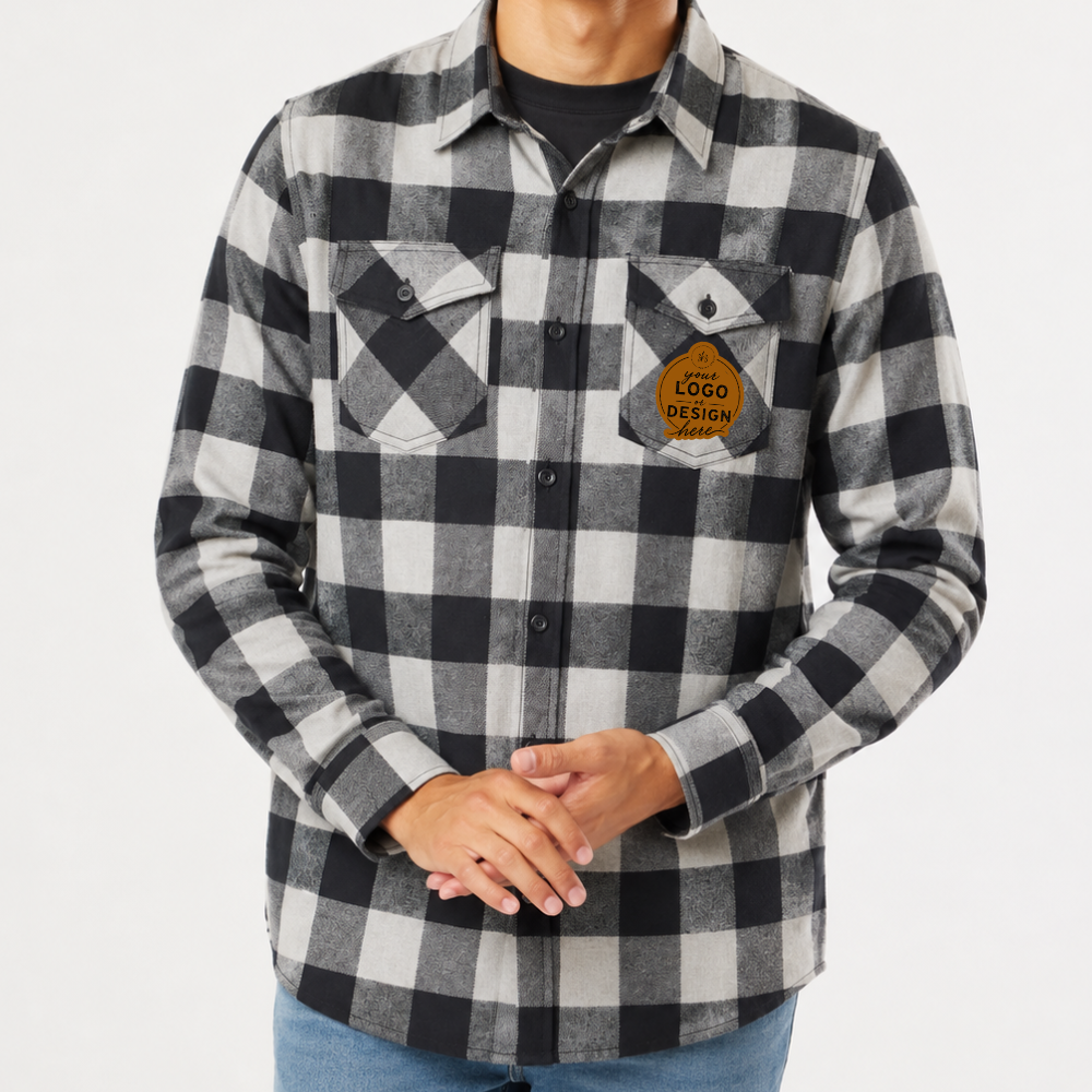 CUSTOM LOGO | Unisex Flannel Shirt with Laser Engraved Leather Patch