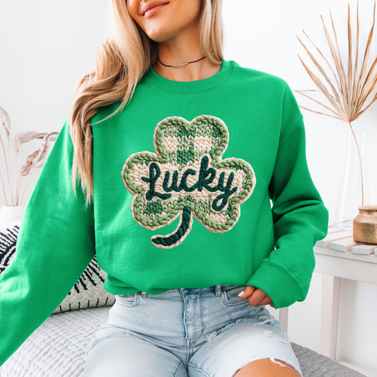 Lucky Shamrock Faux Knit | Unisex Crewneck Sweatshirt [GILDAN]