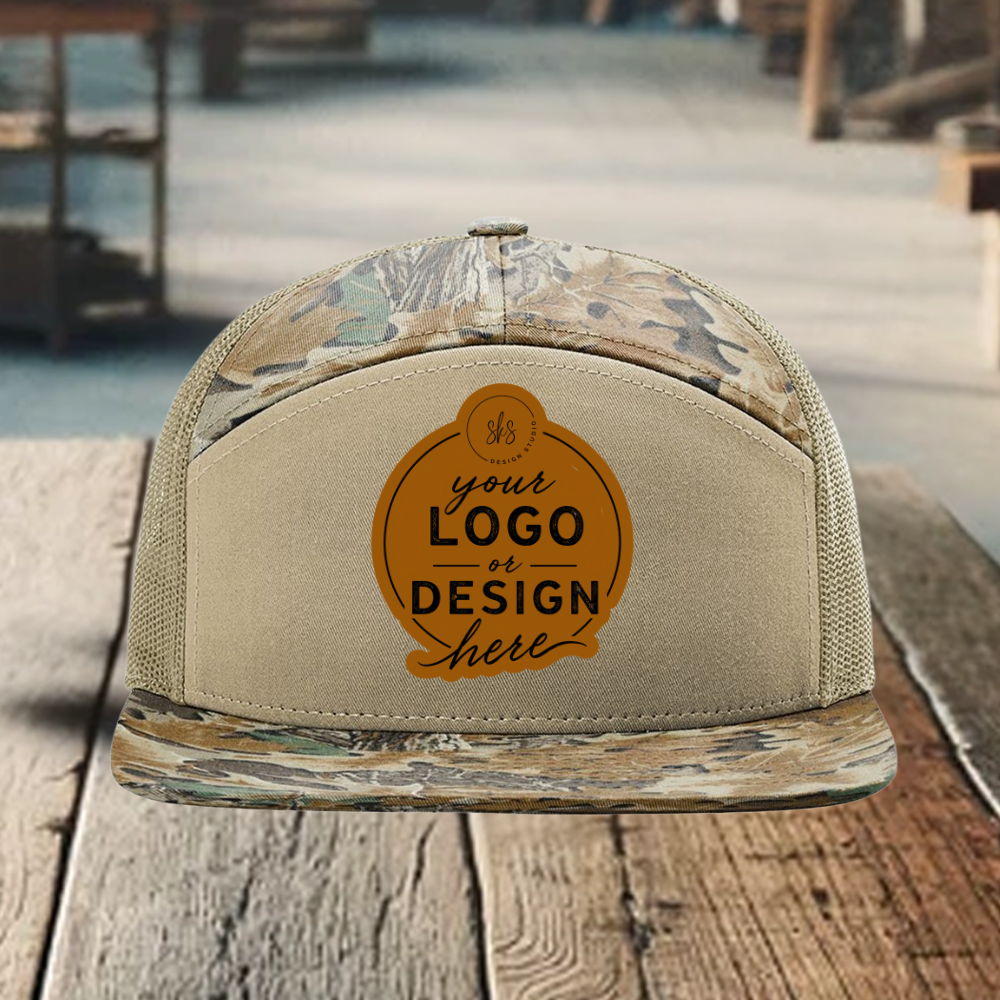 CUSTOM LOGO | Camo Richardson 168 Seven-Panel Hat with Laser Engraved Leather Patch
