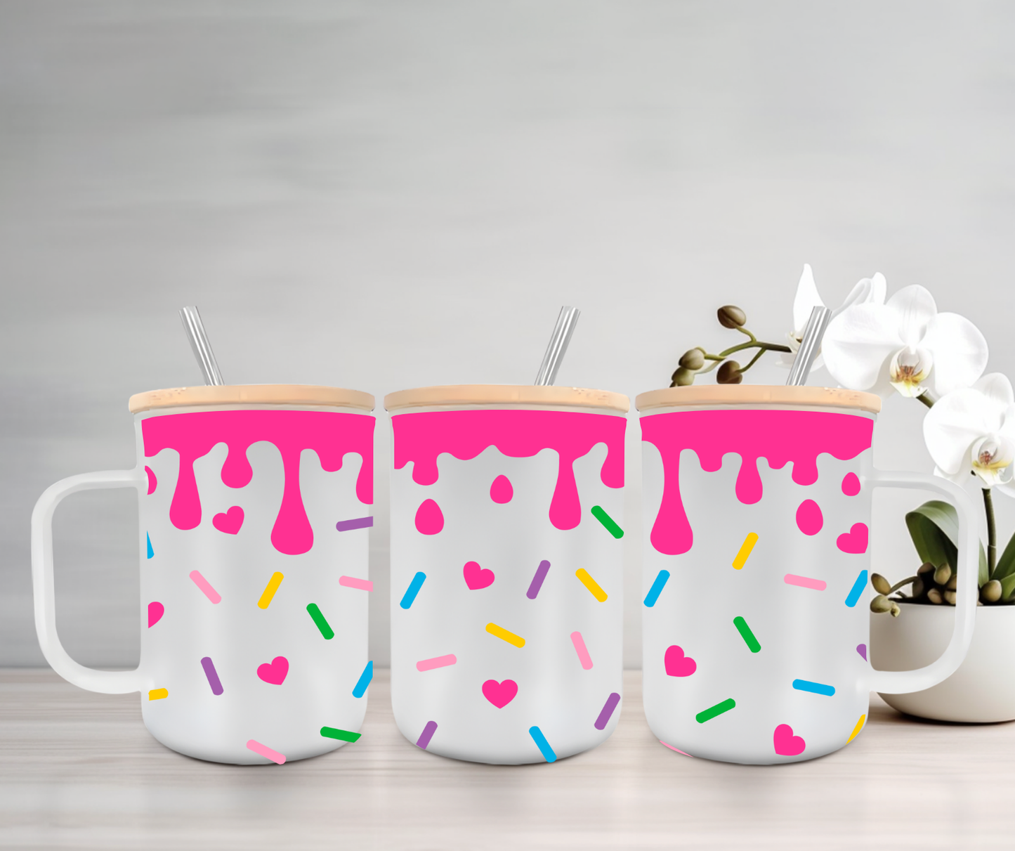 Sprinkles | VINYL | 15oz Mug with Handle, Bamboo Lid & Straw