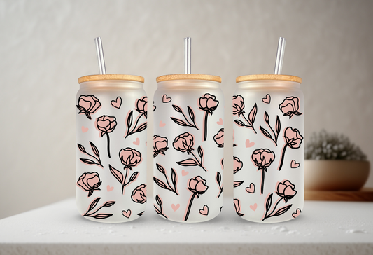 Roses | VINYL | 20 oz Libbey Can Glass with Bamboo Lid & Straw