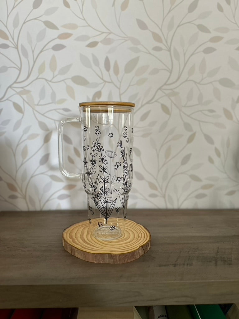 Wildflowers | VINYL | 40 oz Clear Glass Tumbler with Bamboo Lid & Straw