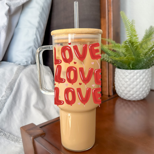 Love Balloons | VINYL | 40 oz Clear Glass Tumbler with Bamboo Lid & Straw