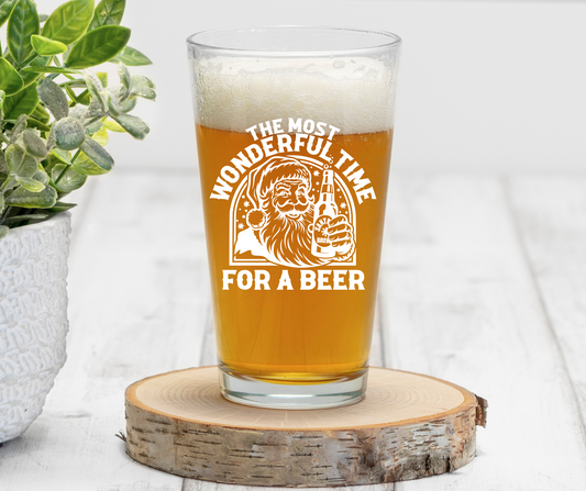 It's The Most Wonderful Time For A Beer | ENGRAVED | 16 oz Pint Glass