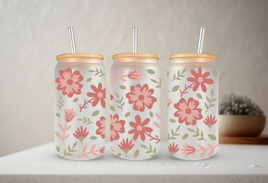 Spring Flowers | VINYL | 20 oz Libbey Can Glass with Bamboo Lid & Straw